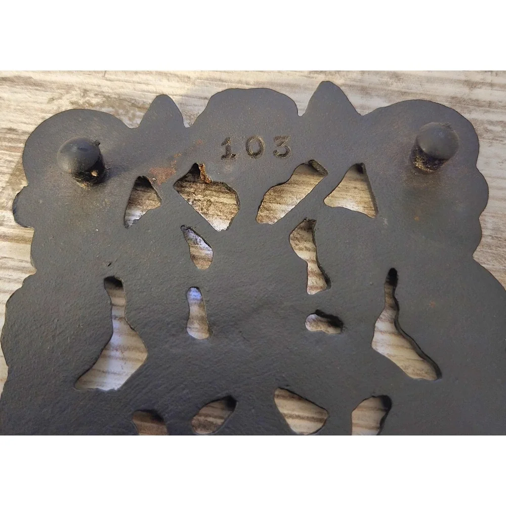 Set of 2 Vintage Cast Iron Trivets Floral Scrollwork Grape Rose Design 103 Black